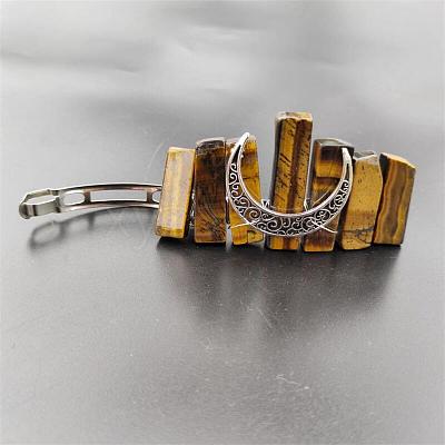 Bohemian Style Natural Tiger Eye & Hollow Moon Crown Hair Barrettes PW-WG66000-06-1
