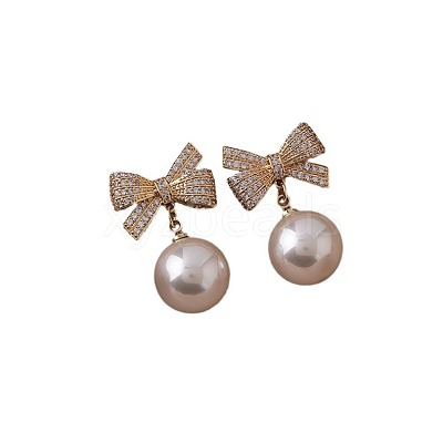 Alloy Crystal Rhinestone Bowknot Dangle Stud Earrings FS-WG0E442-02-1