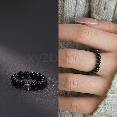 Natural Black Agate Stretchy Finger Rings FS-WG01730-08-1