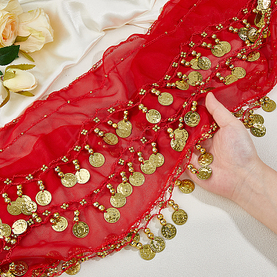 Alloy Coin Tassel Cloth Chain Belts for Dancer DIY-WH0888-880A-1
