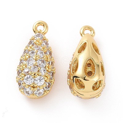 Brass Micro Pave Clear Cubic Zirconia Charms ZIRC-F133-03G-1