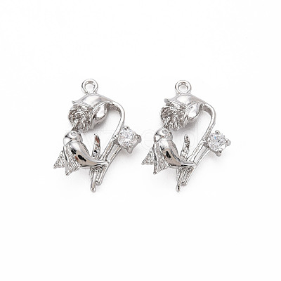 Brass Micro Pave Clear Cubic Zirconia Pendants KK-N232-294P-1