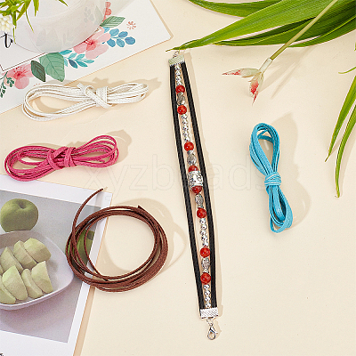 5Pcs 5 Colors  Flat Imitation Leather Cord LC-FG0001-02-1