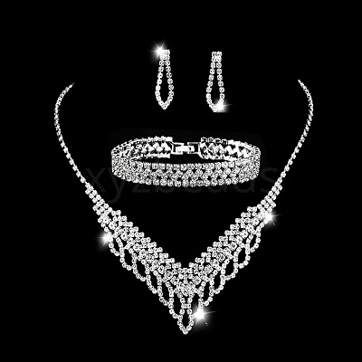 Teardrop Alloy Crystal Rhinestone Bracelets & Earrings & Necklaces Sets FS-WG0D05A-02-1