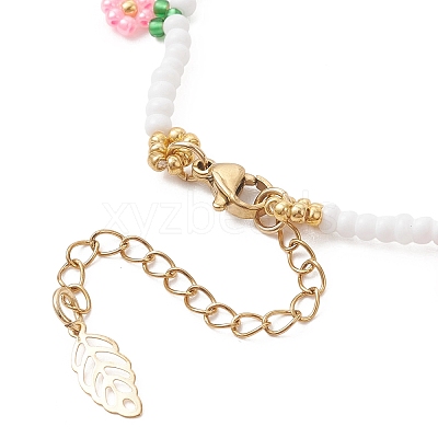 Floral Glass Seed Bead Charm Bracelets for Women BJEW-MZ00306-01-1