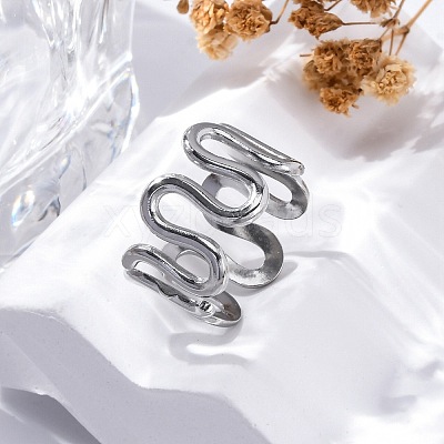 Wave 304 Stainless Steel Finger Rings for Women RJEW-F174-06P-1
