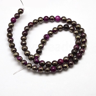 Electroplate Gemstone Natural Pyrite Round Beads Strands G-L129-6mm-02-1