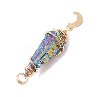 3Pcs 3 Styles Electroplated Natural Quartz Crystal Copper Wire Wrapped Pendants PALLOY-JF02586-05-1