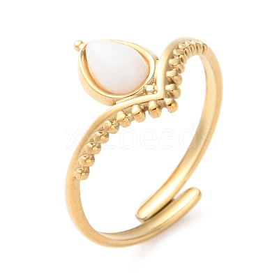 Teardrop Natural Rhodochrosite & Black Onyx & White Jade & Red Agate & Amazonite Finger Rings RJEW-Q004-02G-1
