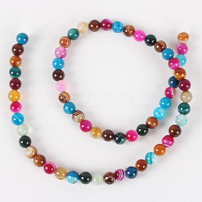 Natural Striped Agate/Banded Agate Round Bead Strands G-E232-12-1