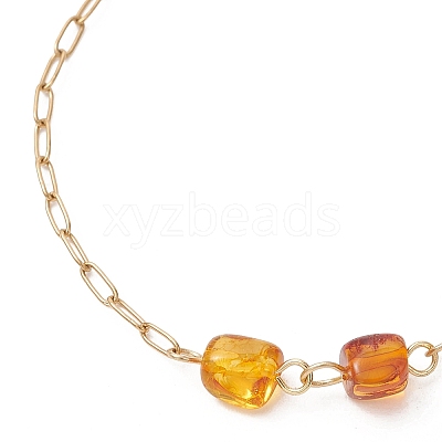 Natural Amber Beads Link Chain Bracelets BJEW-JB13644-01-1