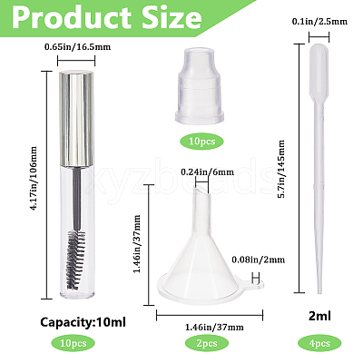 10Pcs DIY Plastic Empty Eyelash Bottle with 4Pcs 2ml Disposable Plastic Dropper with 2Pcs Mini Transparent Plastic Funnel Hopper MRMJ-GF0001-53C-1