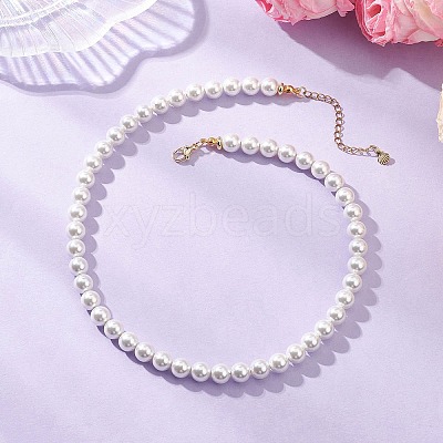 8MM Round White Shell Pearl Beaded Necklaces NJEW-JN05700-1