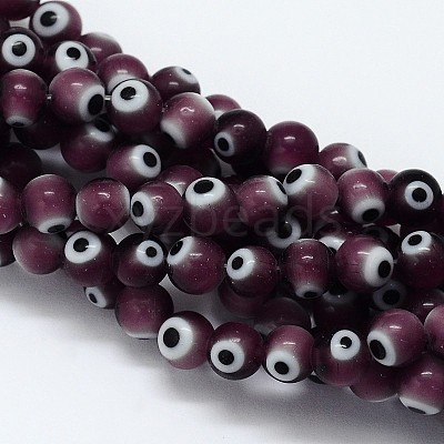 Handmade Evil Eye Lampwork Round Bead Strands LAMP-L055-8mm-04-1