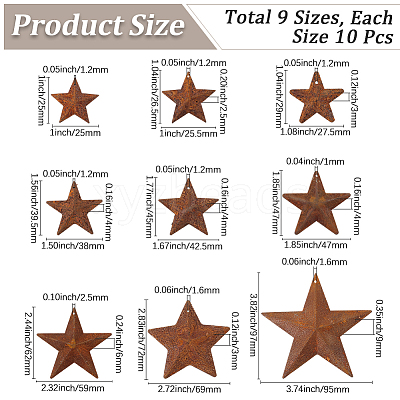 90Pcs 9 Styles Star Rust Iron Big Pendants IFIN-GF0001-12-1