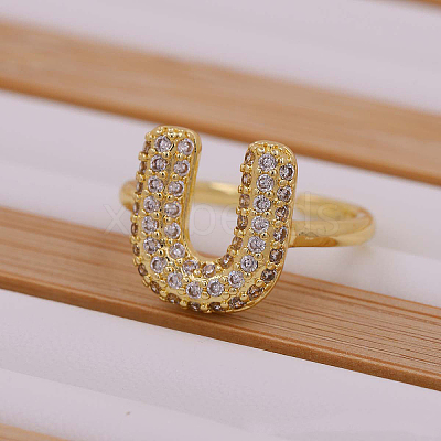 Brass Micro Pave Clear Cubic Zirconia Initial Cuff Rings FS-WGB210B-21-1