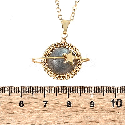 Natural Labradorite Copper Wire Wrapped Planet Pendant Brass Cable Chain Necklaces for Women NJEW-TA00260-04-1