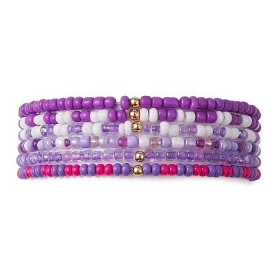 6Pcs Glass Seed & Brass Beaded Stretch Bracelets Set BJEW-JB09538-01-1