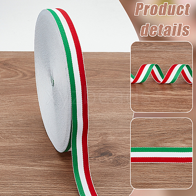 50 Yards Tricolor Polyester Striped Grosgrain Ribbon OCOR-WH0078-199B-1