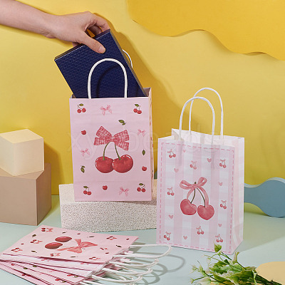 9Pcs 3 Styles Paper Cherry Printed Carry Storage Tote Bags ABAG-TA0001-99-1