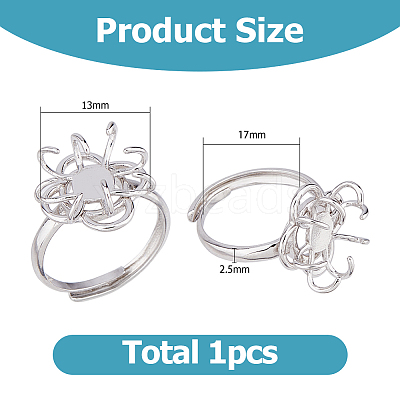 1Pc Rhodium Plated 925 Sterling Silver Adjustable Ring Settings STER-HS0001-16-1
