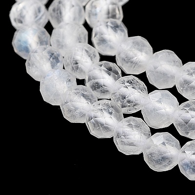 Faceted Round Natural Rainbow Moonstone Bead Strands G-F289-05-1