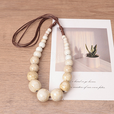 Ethnic Style Porcelain Round Graduated Beaded Waxed Cord Necklaces for Women FS-WG62C5E-04-1
