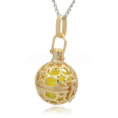 Golden Tone Brass Hollow Round Cage Pendants KK-J226-01G-1