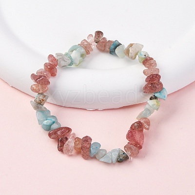 Natural Amazonite & Strawberry Quartz Chip Stretch Bracelets BJEW-JB04490-04-1
