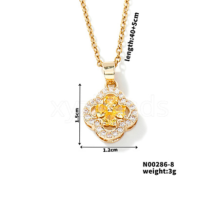 Chic Colorful Clover Pendant Necklace with Sparkling Diamonds YY8832-8-1