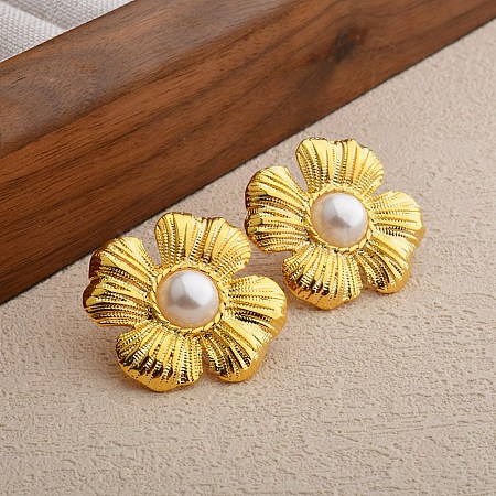 Flower Brass Stud Earrings EJEW-Q391-24G-1