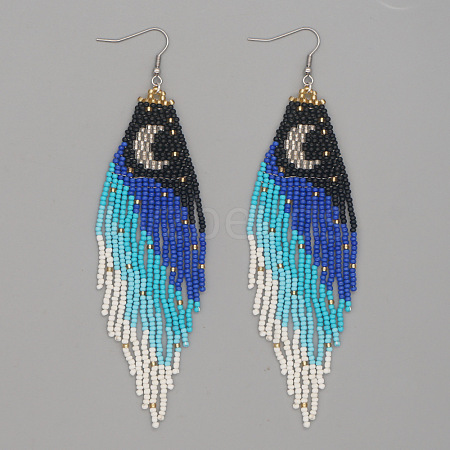 Elegant Handmade Glass Seed Beads Moon Dangle Earrings WJ0050-1-1