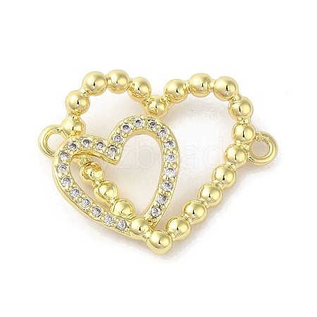 Rack Plating Brass Micro Pave  Clear Cubic Zirconia Double Heart Connector Charms KK-C052-41A-G-1