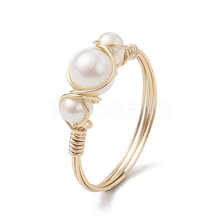 Copper Wire Wrapped Natural Cultured Freshwater Pearl Open Ring RJEW-JR00631-01-1
