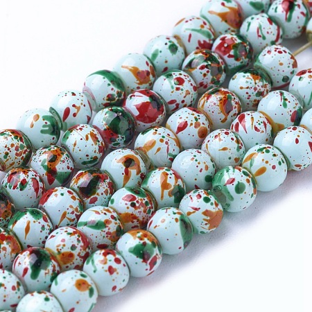 Opaque Baking Painted Glass Beads Strands GLAA-L024-A-28-1