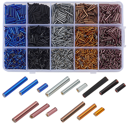 120G 15 Styles Glass Bugle Beads SEED-PH0002-60B-1