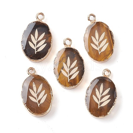 Natural Tiger Eye Oval Pendants G-C102-07G-06-1