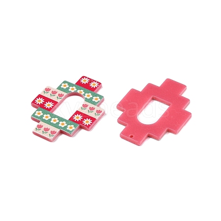 Flower Theme Printed Acrylic Pendants OACR-T028-14A-1