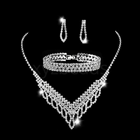 Teardrop Alloy Crystal Rhinestone Bracelets & Earrings & Necklaces Sets FS-WG0D05A-02-1