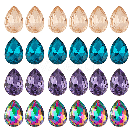 24pcs 4 Colors Faceted Teardrop K9 Glass Rhinestone Cabochons RGLA-CA0001-04-1