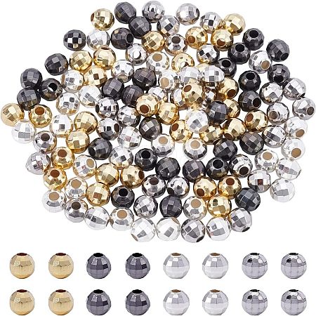 Faceted Round Brass Spacer Beads KK-NB0001-06-1