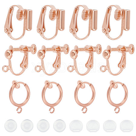 SUNNYCLUE 18Pcs 3 Style Brass Clip-on Earring Findings FIND-SC0003-96RG-1
