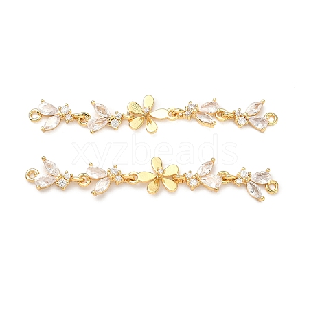 Brass Pave Clear Cubic Zirconia Connector Charms KK-Z139-12G-03-1