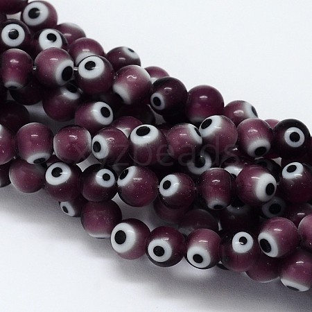 Handmade Evil Eye Lampwork Round Bead Strands LAMP-L055-8mm-04-1