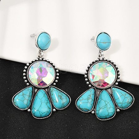 Alloy Synthetic Turquoise Dangle Stud Earrings EJEW-U053-04A-AS-1