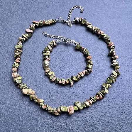 Natural Unakite Chip Beaded Necklaces for Women IW6789-21-1