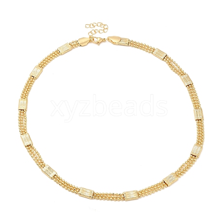 Rack Plating Brass Rectangle Link Chain Necklace with Ball Chains for Women NJEW-F311-01G-1