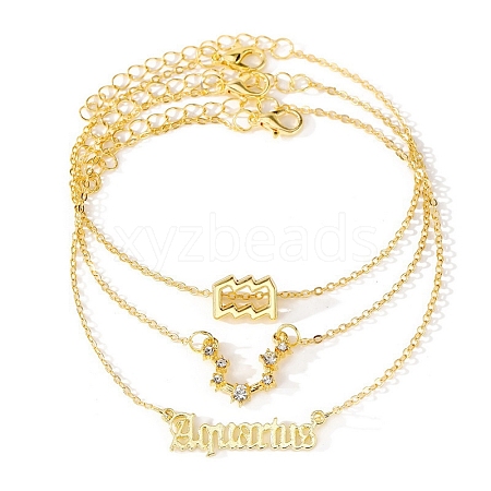 3Pcs Alloy Rhinestones Anklets AJEW-S083-01G-03-1