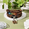 Natural Wood Stackable Beads Bracelets for Men Woman BJEW-JB07022-01-3