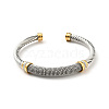 304 Stainless Steel Twist Rope Shape Open Cuff Bangle with Rhinestone for Women BJEW-D449-01GP-01-1